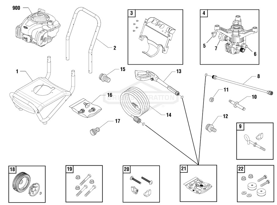 Briggs & Stratton pressure washer model 020565-0 replacement parts, pump breakdown, repair kits, owners manual and upgrade pump.